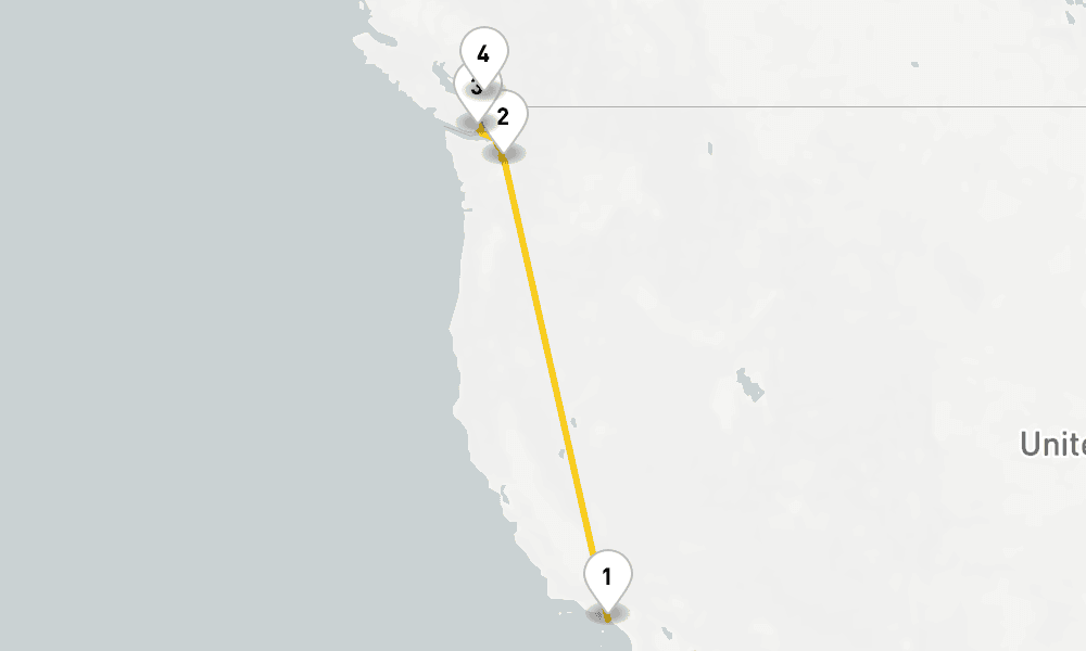 5 days, one-way from Los Angeles to Vancouver 6日間