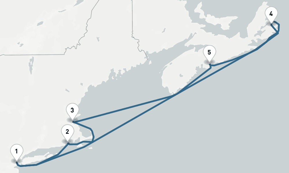 7 days, round-trip Canada New England Round-trip New York Boston Halifax 8日間