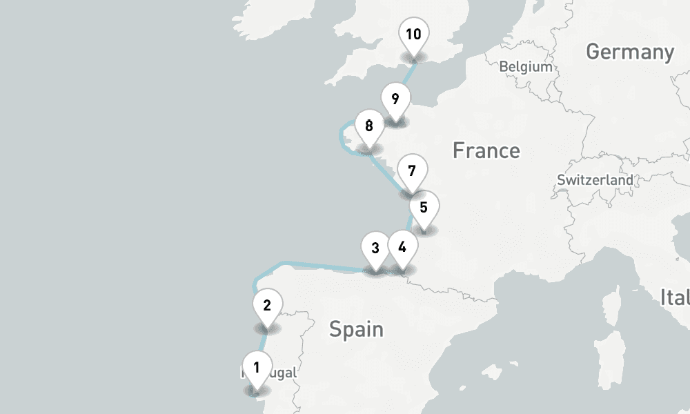 10 days, one-way from Lisbon to Portsmouth UK 11日間