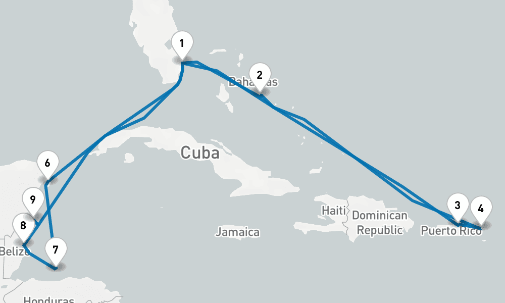 14 days, round-trip EasternWestern Caribbean Adventurer 15日間