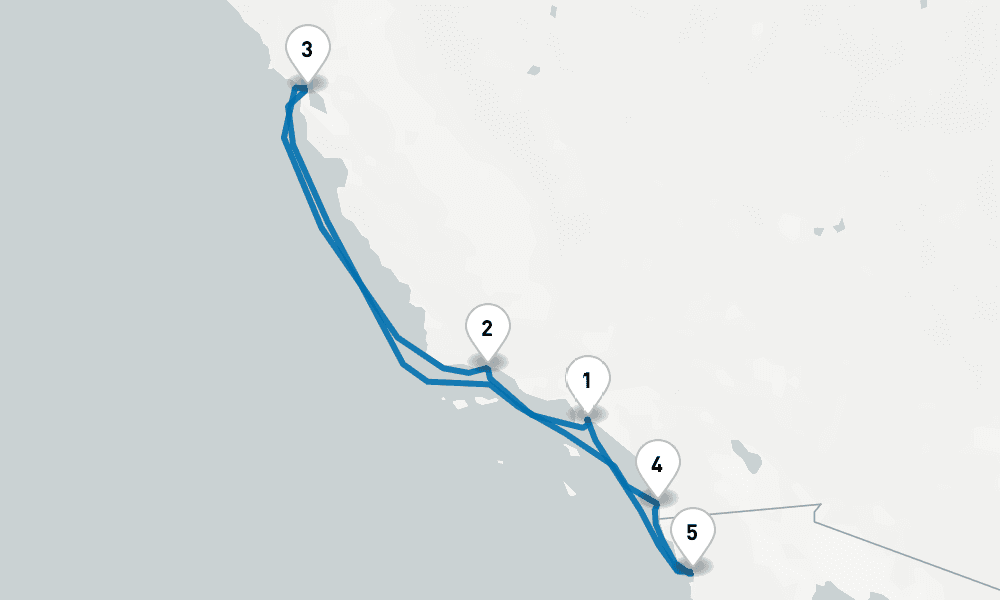 7 days, round-trip Classic California Coast 8日間