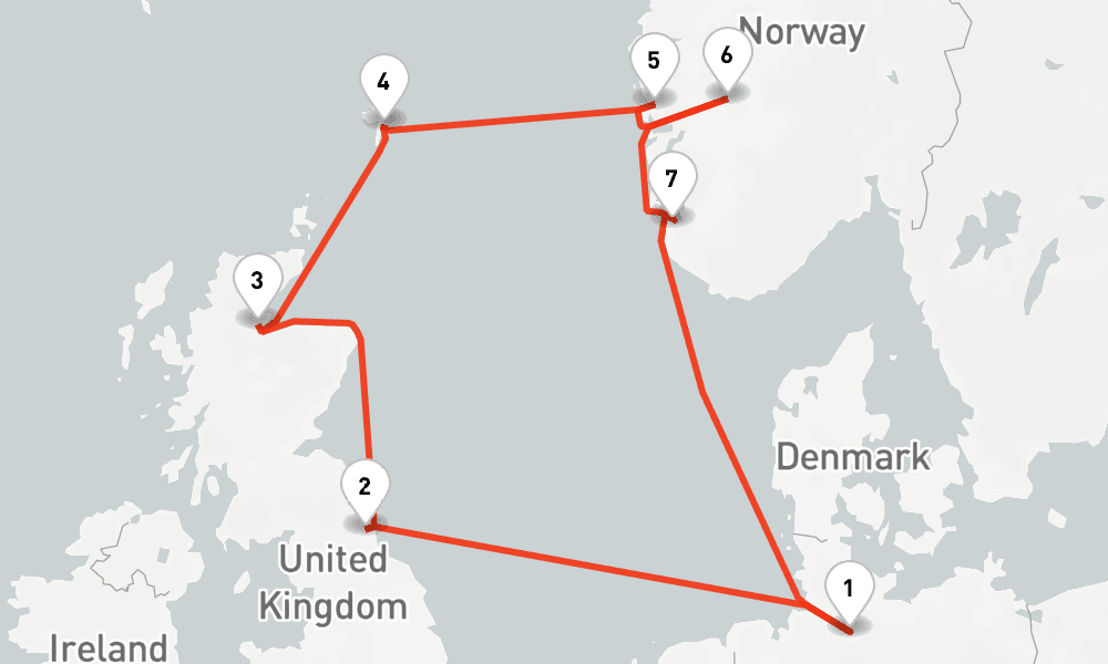9 days, round-trip Grosbritannien Norwegen ab Hamburg 10日間