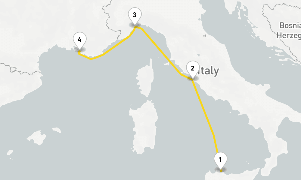 3 days, one-way from Palermo to Marseille 4日間