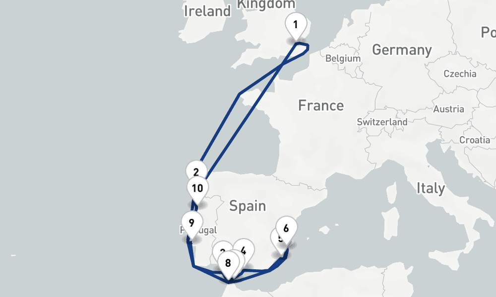 17 days, round-trip Iberian Sunsets Mediterranean Mornings 18日間
