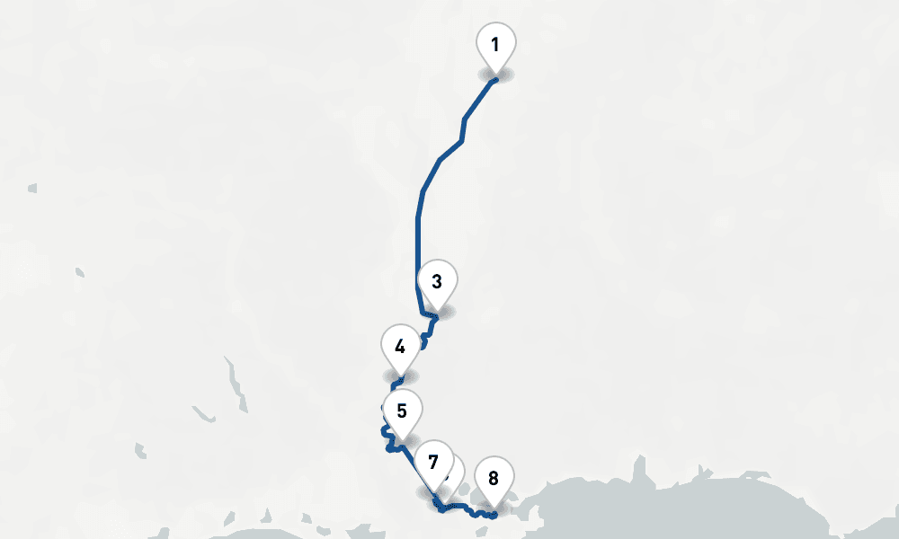 7 days, one-way from Memphis TN to New Orleans 8日間