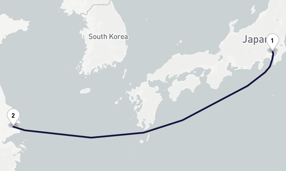 3 days, one-way from Tokyo to Shanghai 4日間