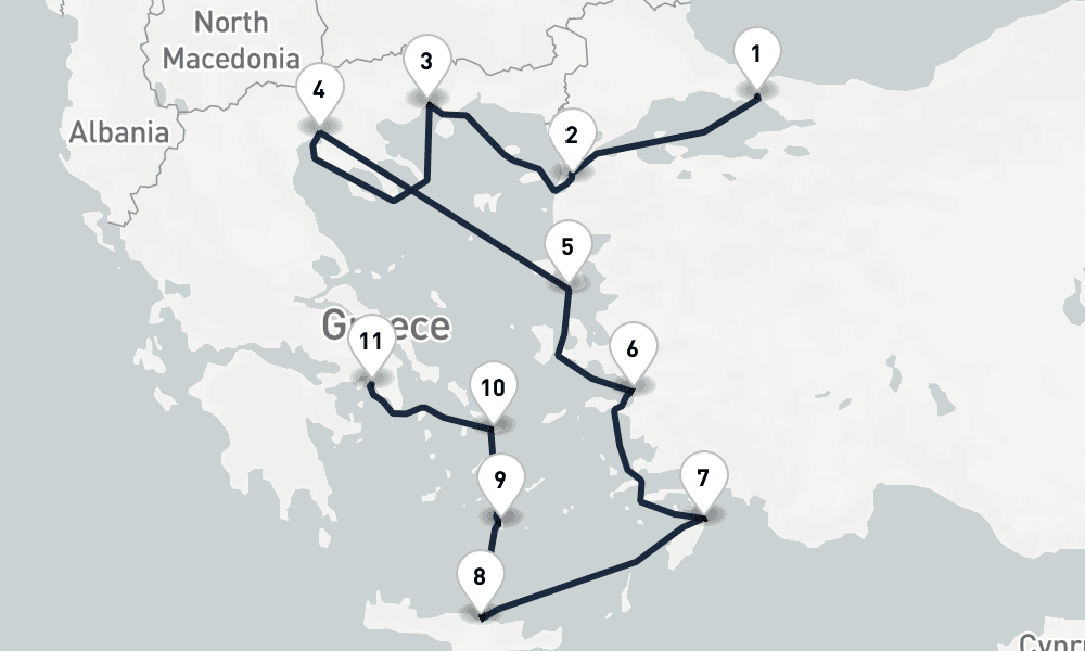 10 days, one-way from Istanbul to Piraeus-Athens 11日間