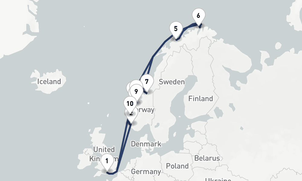 14 days, round-trip Norwegian Fjords Arctic Circle 15日間