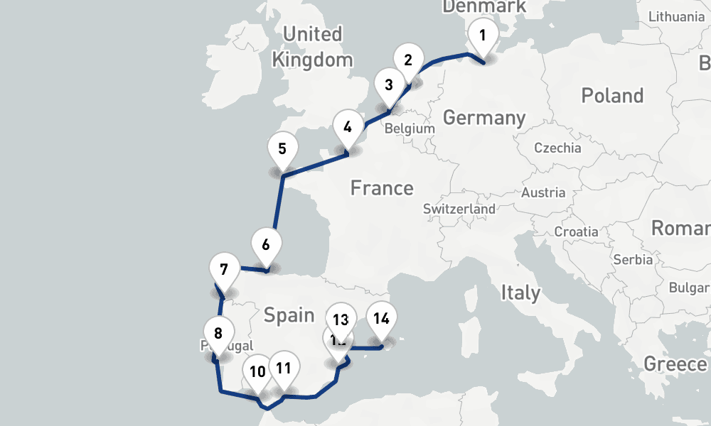 16 days, one-way from Hamburg to Palma de Mallorca 17日間