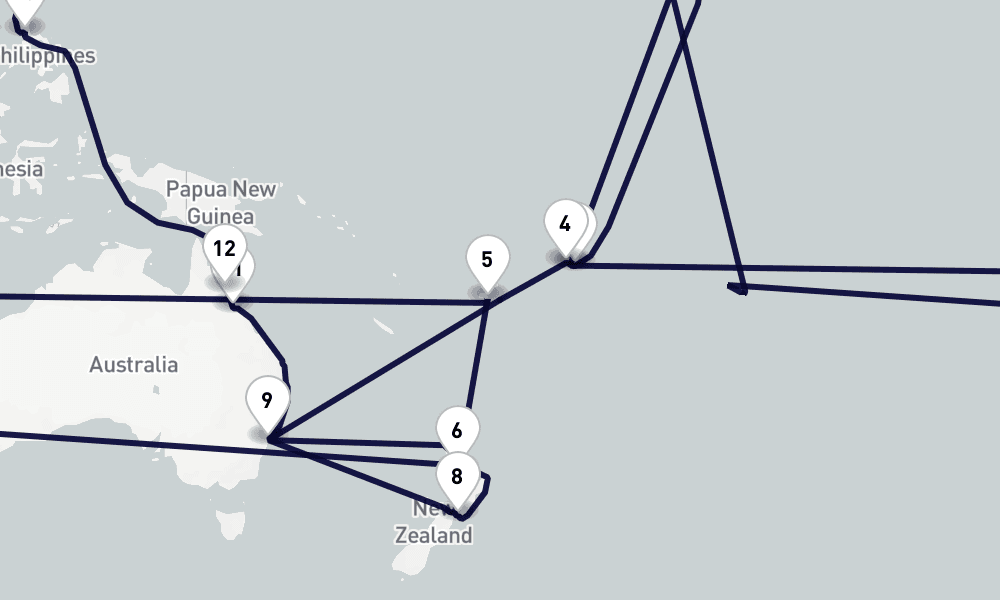 99 days, one-way from Los Angeles to Genoa 100日間