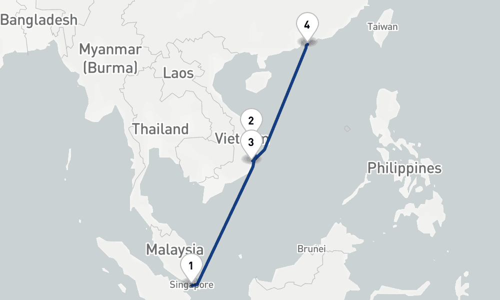 5 days, one-way from Singapore to Hong Kong 6日間