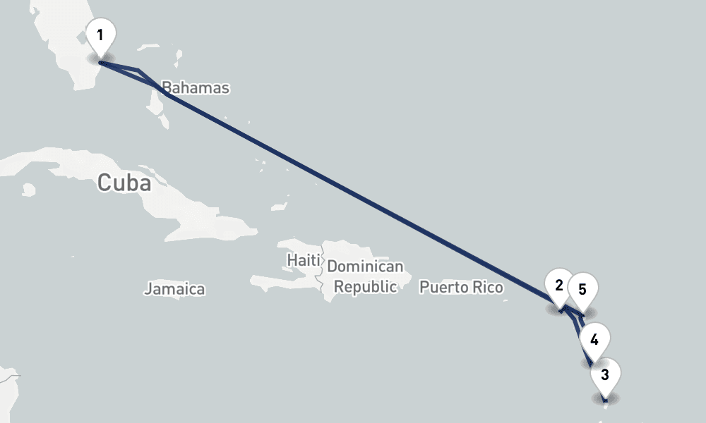 9 days, round-trip Antigua, St. Lucia, St. Kitts, Roseau 10日間