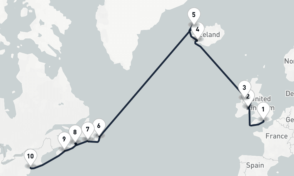 16 days, one-way from Southampton to New York 17日間