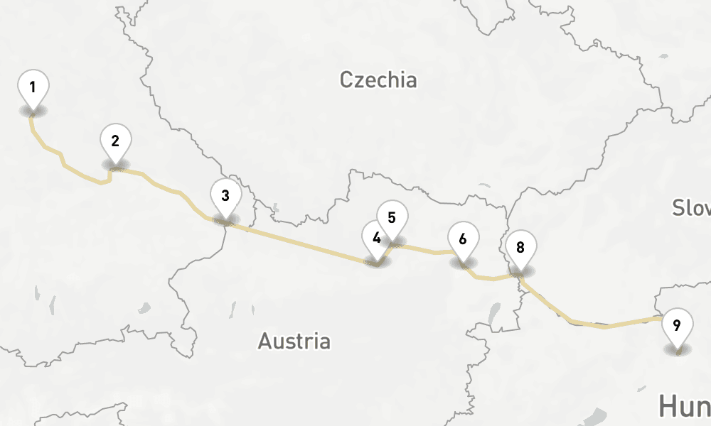 7 days, one-way from Nuremberg to Budapest 8日間
