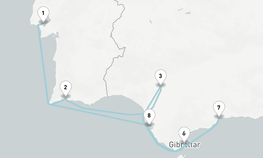 9 days, round-trip Cruise Portugal Spain Cruise Seville, Malaga Lisbon 10日間