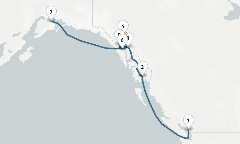 7 days, one-way from Vancouver to Whittier 8日間