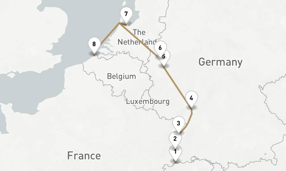 10 days, one-way from Basel to Zeebrugge 11日間