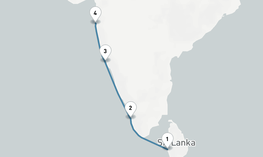6 days, one-way from Colombo to Mumbai 7日間