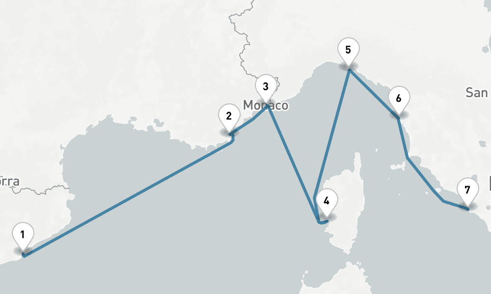 7 days, one-way from Barcelona to Civitavecchia-Rome 8日間