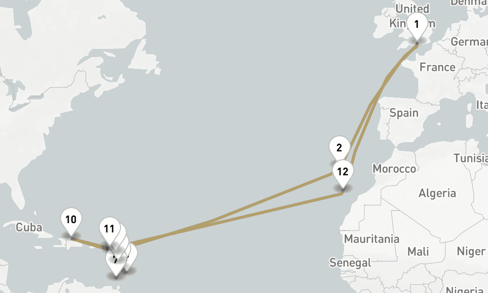 34 days, round-trip Caribbean 35日間