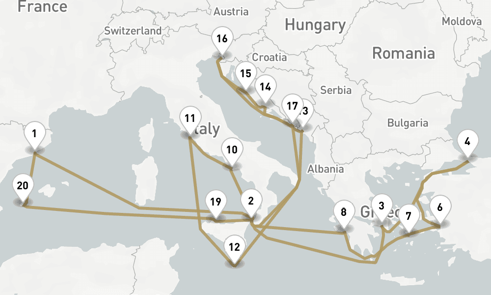 28 days, round-trip Mediterranean 29日間