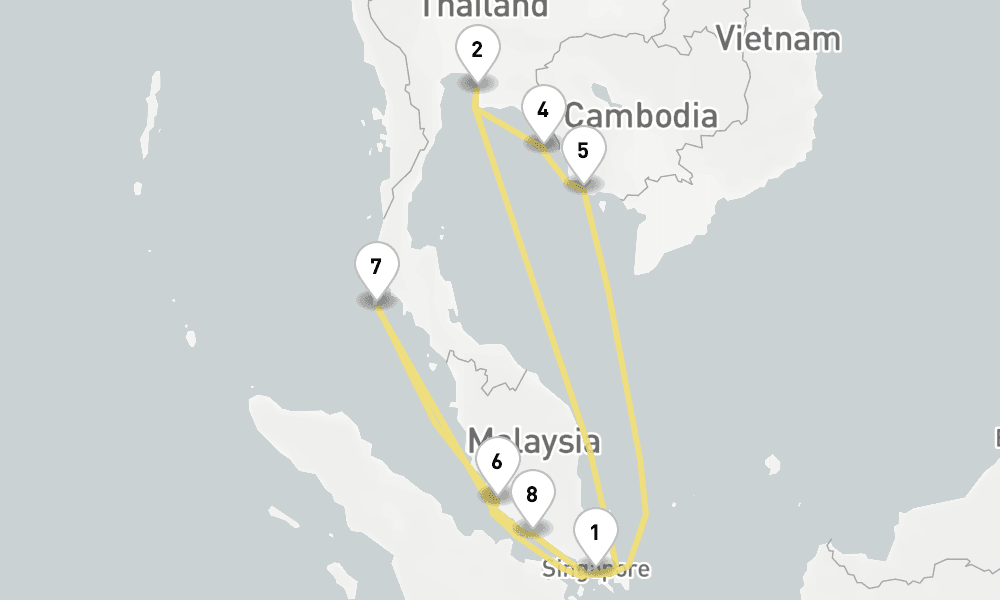 14 days, round-trip Gulf Of Thailand Malaysian Peninsula 15日間