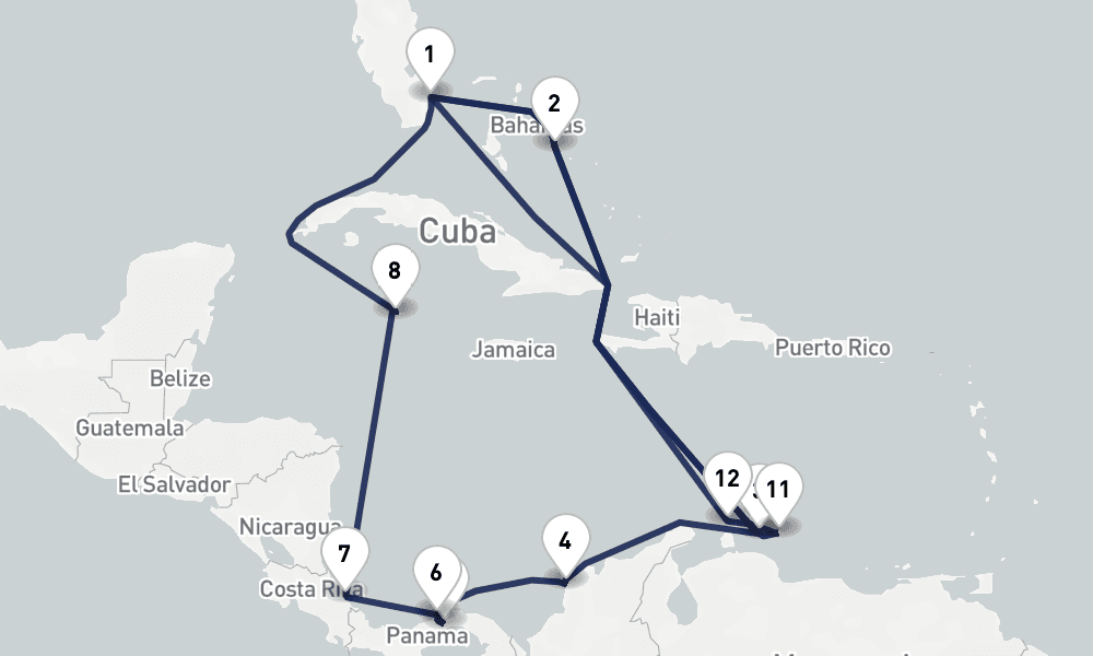 21 days, round-trip Panama Canal Southern Caribbean Abc Islands 22日間