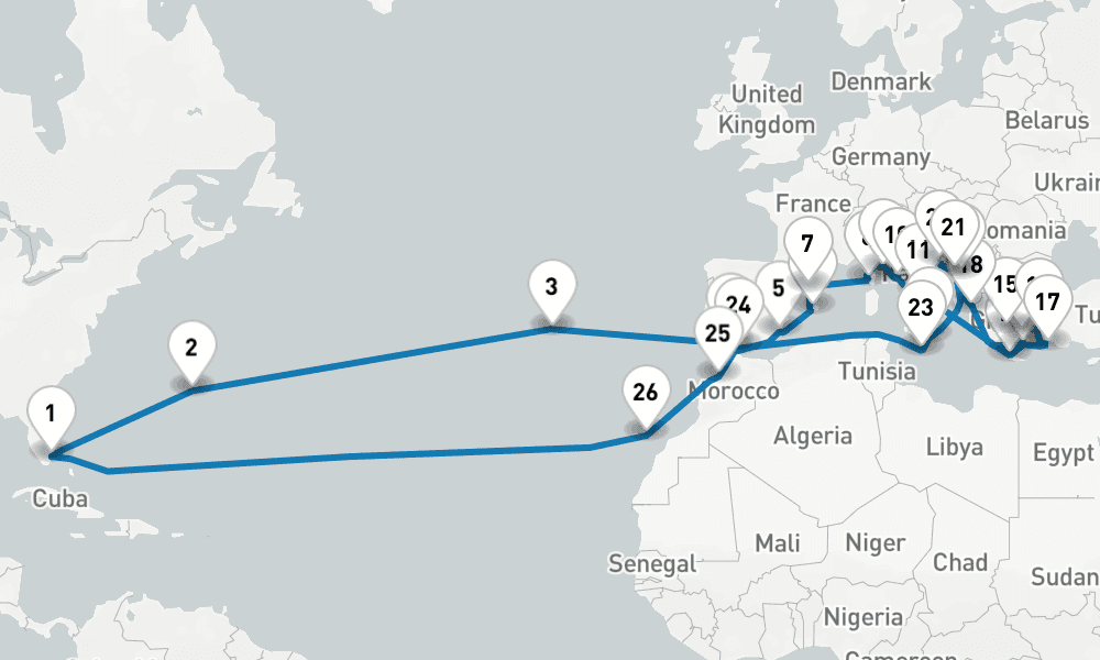 50 days, round-trip Grand Mediterranean Odyssey 51日間