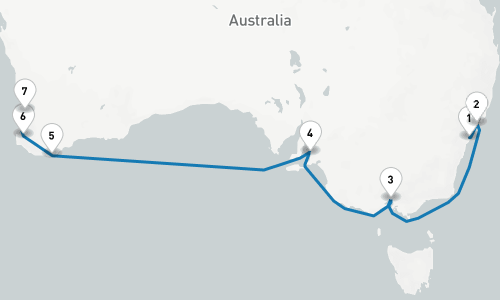 11 days, one-way from Sydney to Fremantle 12日間