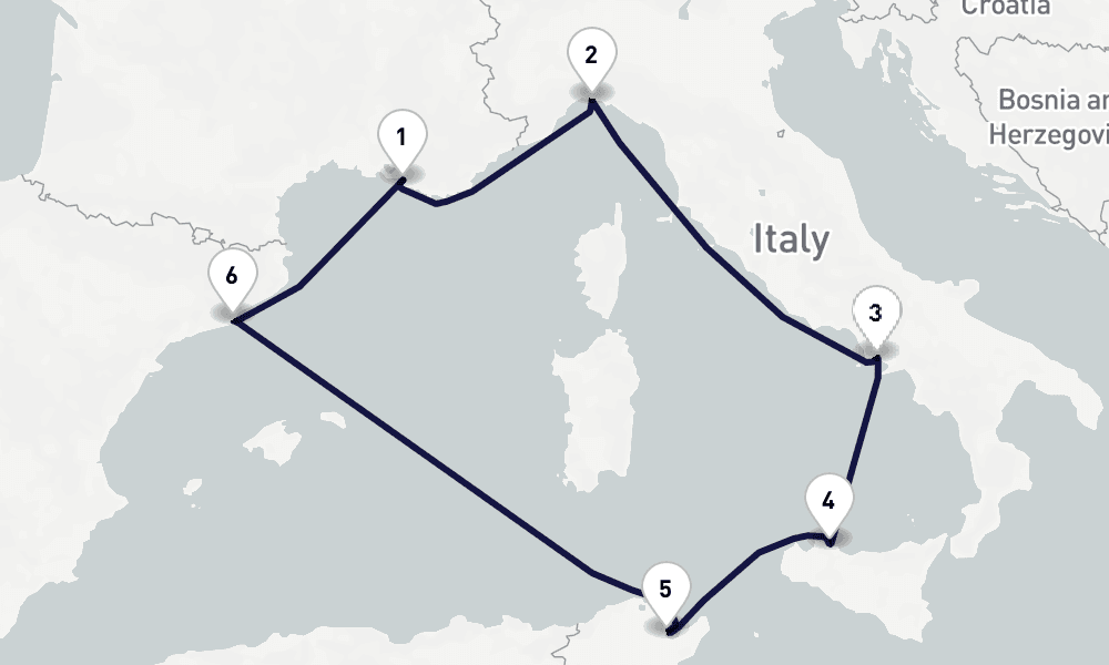 7 days, round-trip Mediterranean 8日間