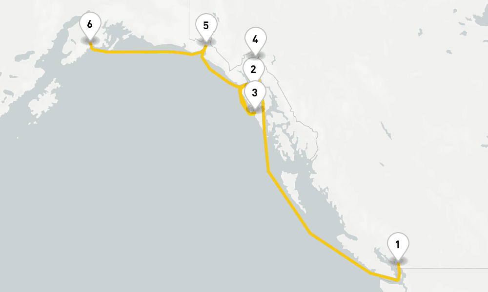 7 days, one-way from Vancouver to Seward 8日間