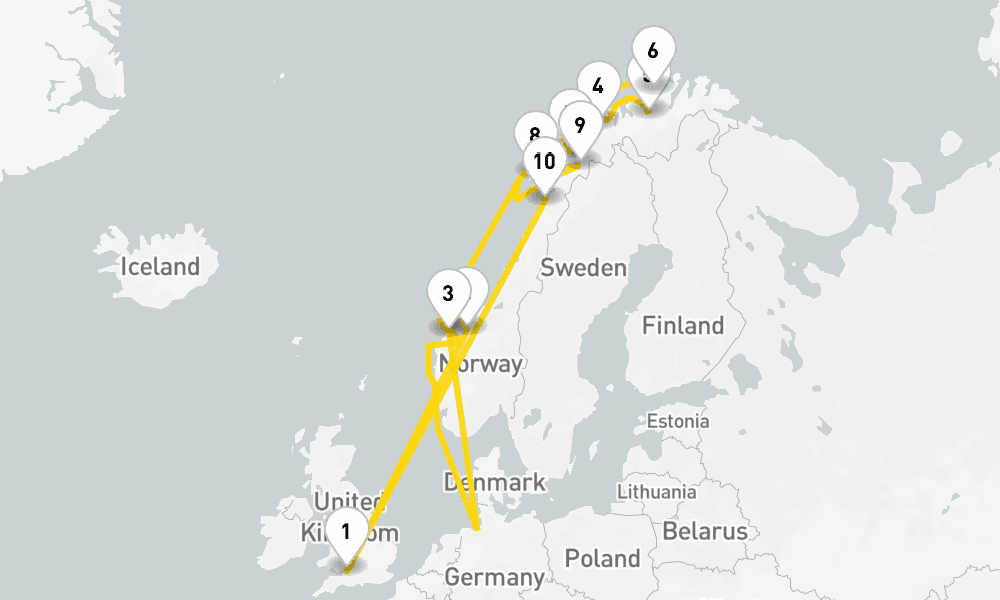17 days, round-trip Norways Land Of The Northern Lights 18日間