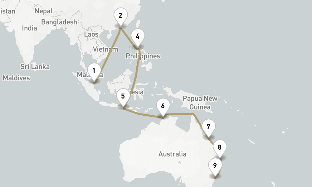 23 days, one-way from Singapore to Sydney 24日間