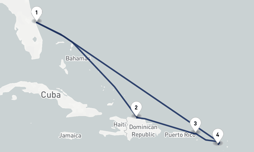 7 days, round-trip St. Thomas, St. Kitts Puerto Plata 8日間