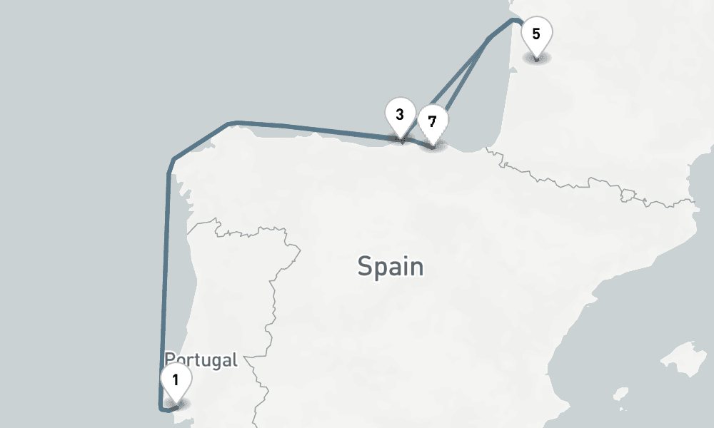 10 days, round-trip Sunset In Santander Lisbon To Lisbon 11日間