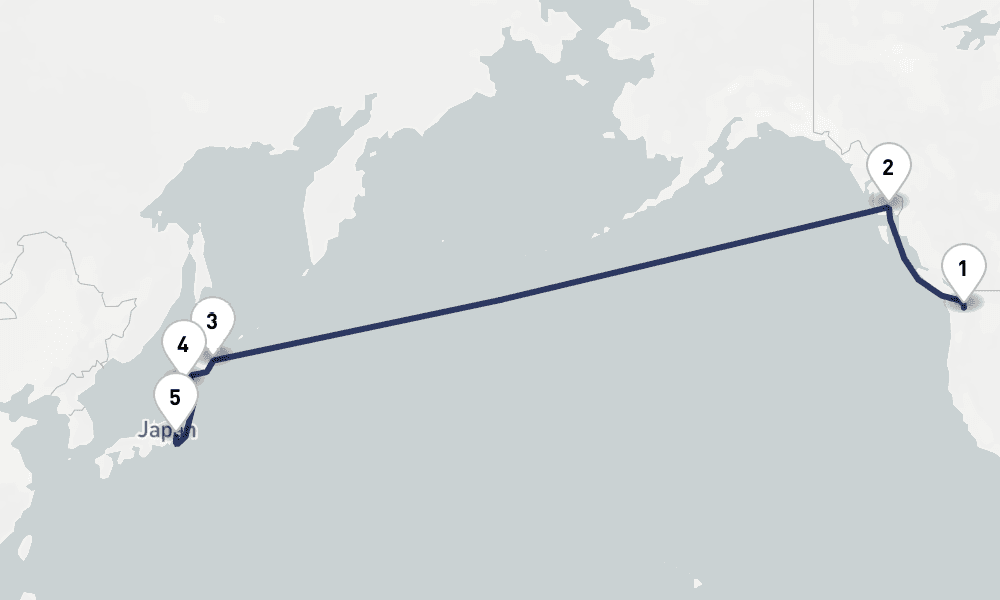 14 days, one-way from Seattle to Tokyo 15日間
