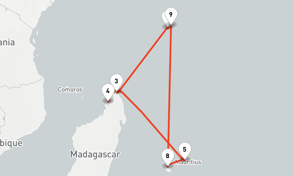 14 days, round-trip Seychellen, Madagaskar Mauritius 15日間