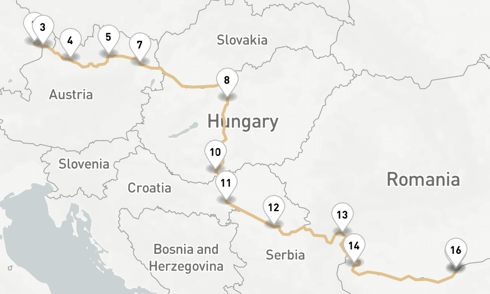 14 nights / 15 days, one-way from Vilshofen an der Donau to Giurgiu
