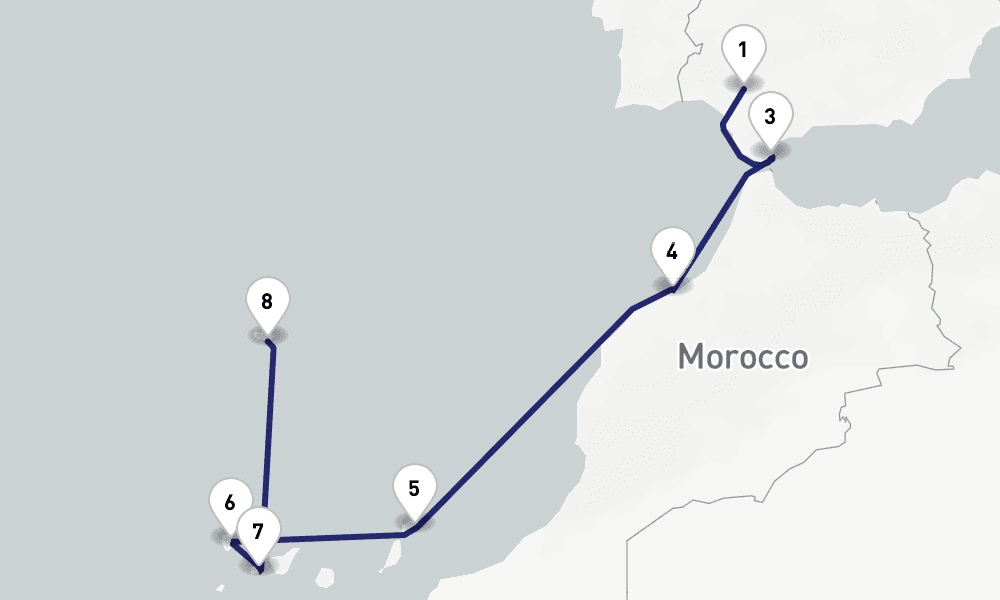9 days, one-way from Seville to Funchal 10日間