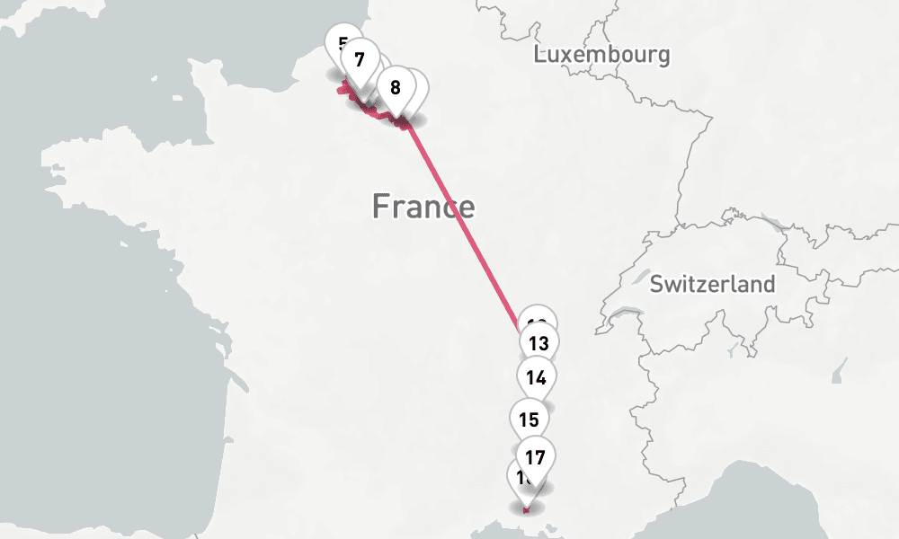 14 nights / 15 days, one-way from Paris to Avignon