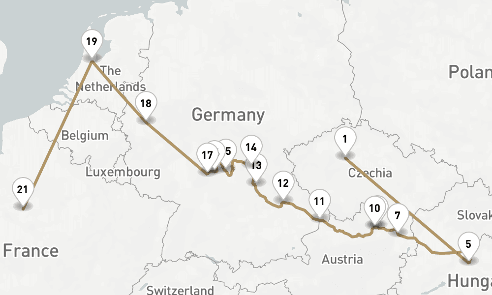 20 days, one-way from Prague to Paris City 21日間