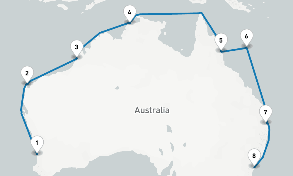 17 days, one-way from Fremantle to Sydney 18日間