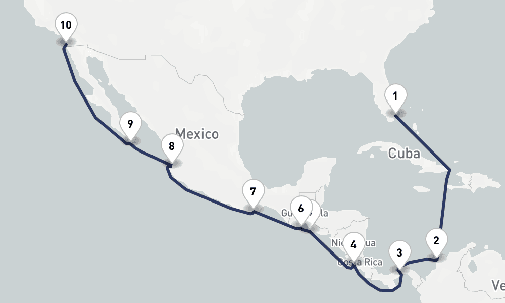 15 days, one-way from Miami to San Diego 16日間