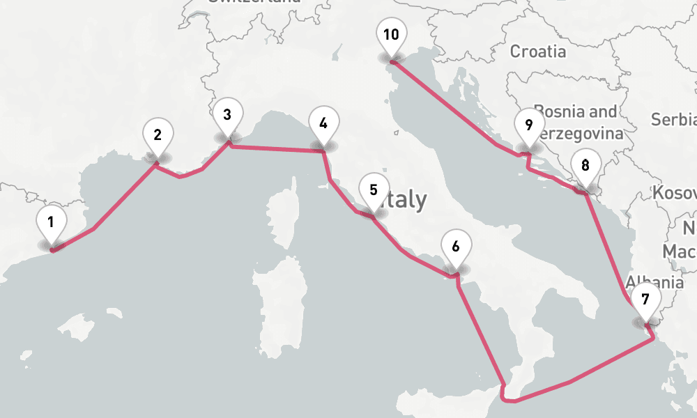 12 nights / 13 days, one-way from Barcelona to Venice