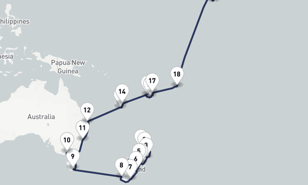 42 days, one-way from Auckland to Seattle 43日間