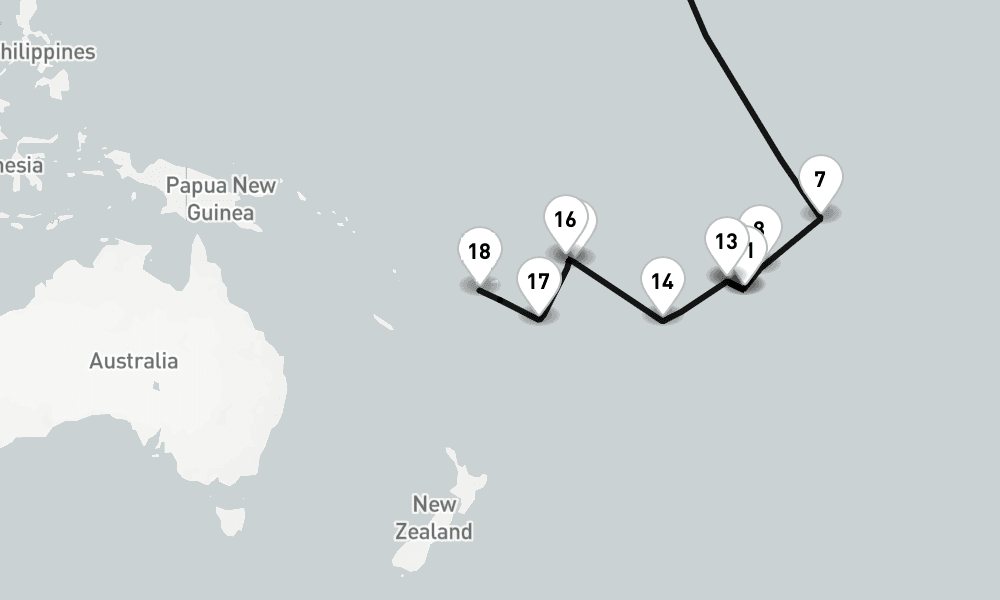 34 days, one-way from Los Angeles to Lautoka 35日間