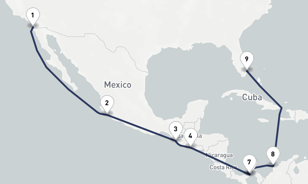 14 days, one-way from San Diego to Fort Lauderdale 15日間
