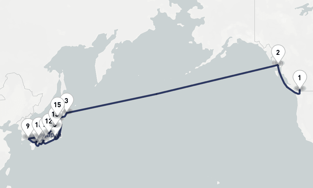 28 days, one-way from Vancouver to Tokyo 29日間