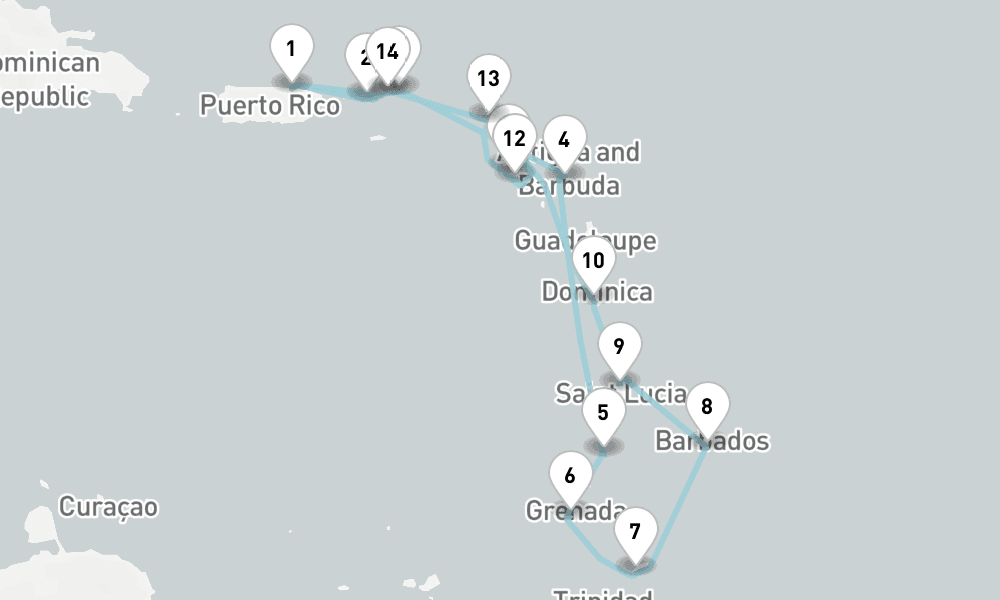 15 days, round-trip Cruise Eastern Caribbean Cruise Antigua, Grenada Saint Lucia 16日間