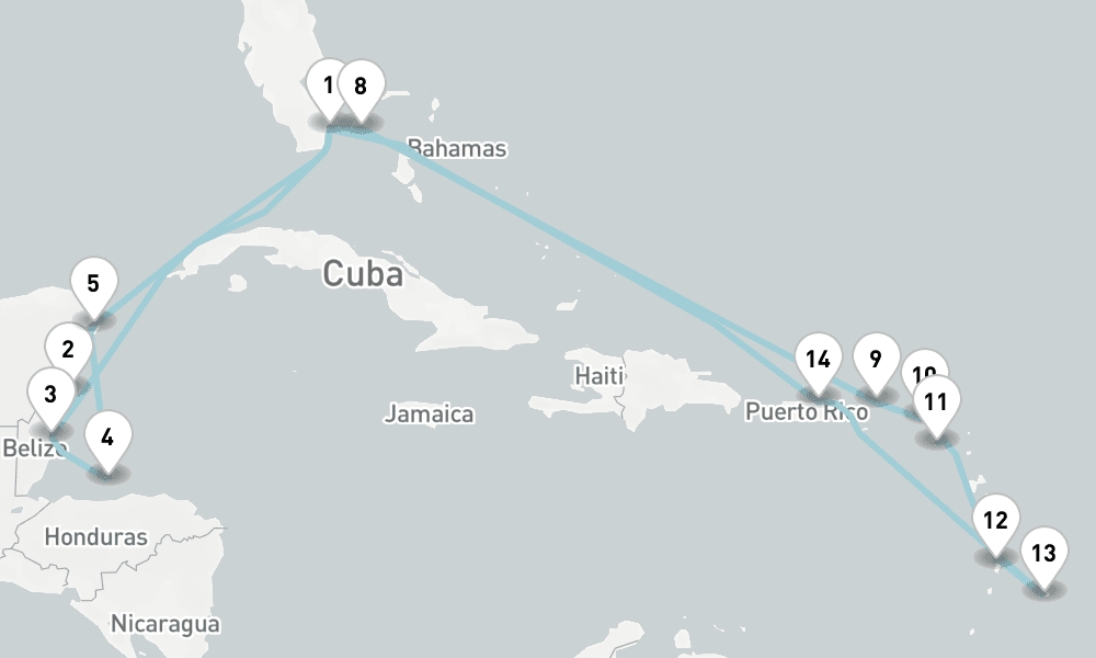 22 days, round-trip Cruise Caribbean Holiday Cruise Belize, Sint Maarten Barbados 23日間